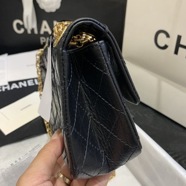 Chanel女包 0874# Chanel經典復古大象紋牛皮口蓋鏈包 方扣系列 Chanel鏈條單肩斜挎包  djc3980